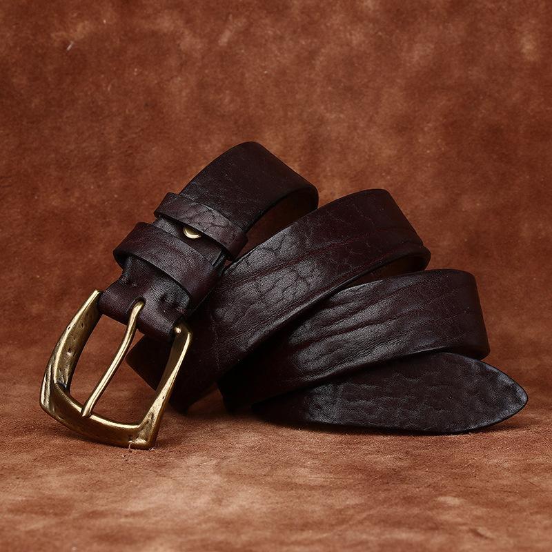 Thickened Retro African Bison Leather Shrink Belt Men'S Genuine Leather Rough Pattern First Layer Cowhide Tree Pattern Jeans Belt Men