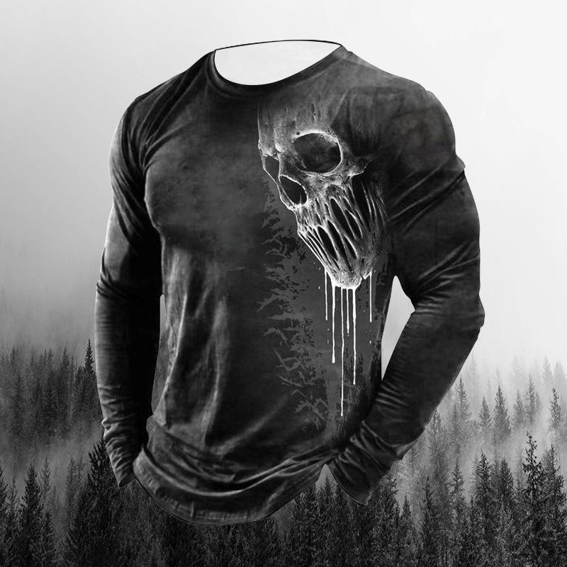 Vintage Men's Imitation Cotton T Shirts Spring Autumn Crew Neck Loose Long Sleeve Casual Top Tees Men Clothing Oversized T Shirt