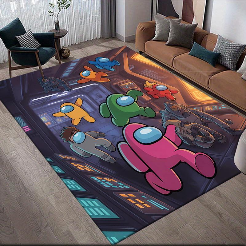 Among Us Flannel Pattern Square Carpet,Area Rug,Carpet Rug for Living Room Bedroom Sofa Playroom Decor,Non-slip Floor Mat