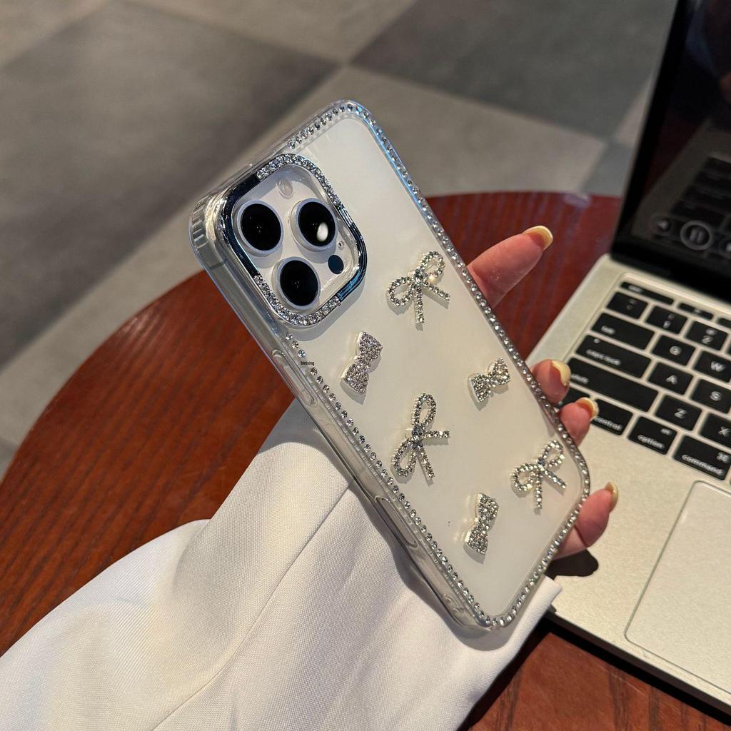 iPhone Rhinestone Bow Case: Fits 17 Pro Max, 15 Pro, 14/15, 11/12 - Full-Frame Luxury Design