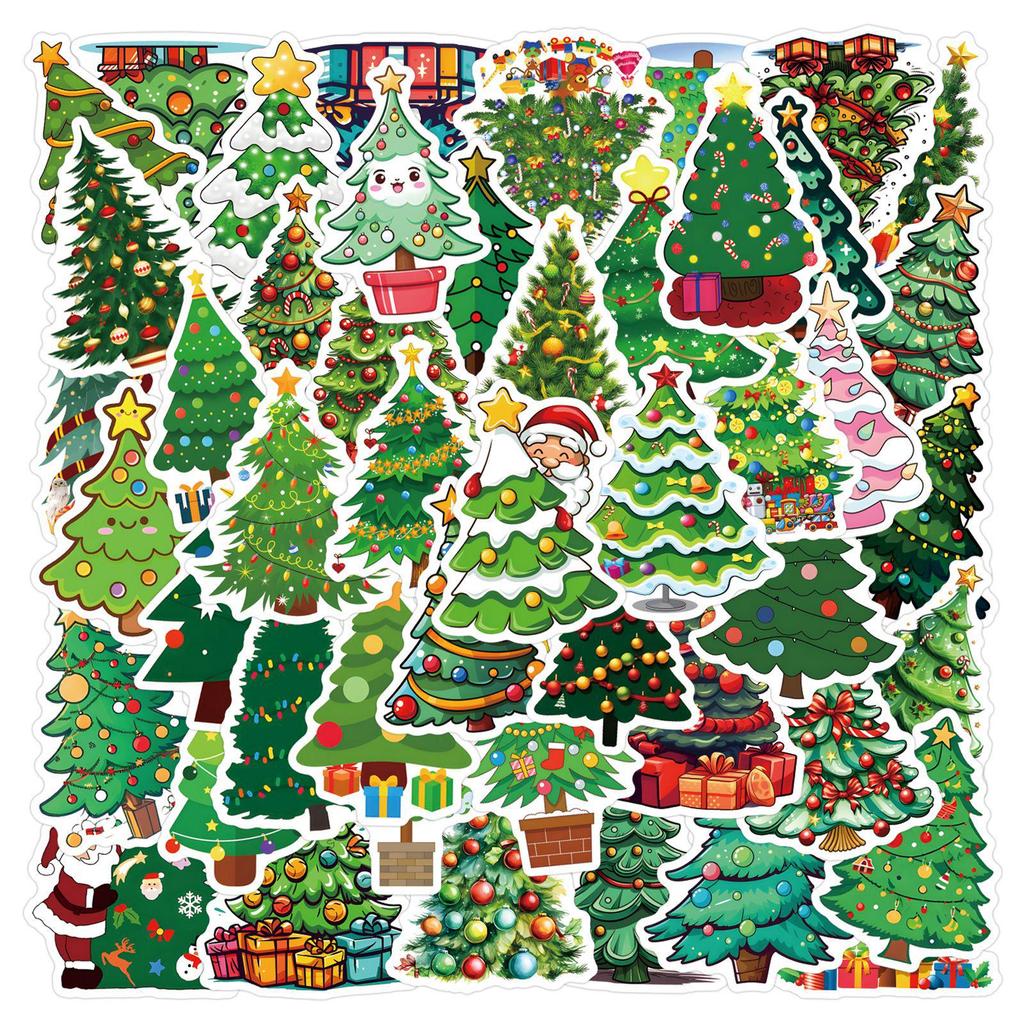 55 Cartoon Christmas Tree Graffiti Stickers - DIY Decorative Decals for Desks and Suitcases