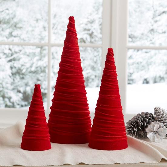 Velvet Christmas Cone Tree Decorations Christmas Flocked Tree Table Centerpiece