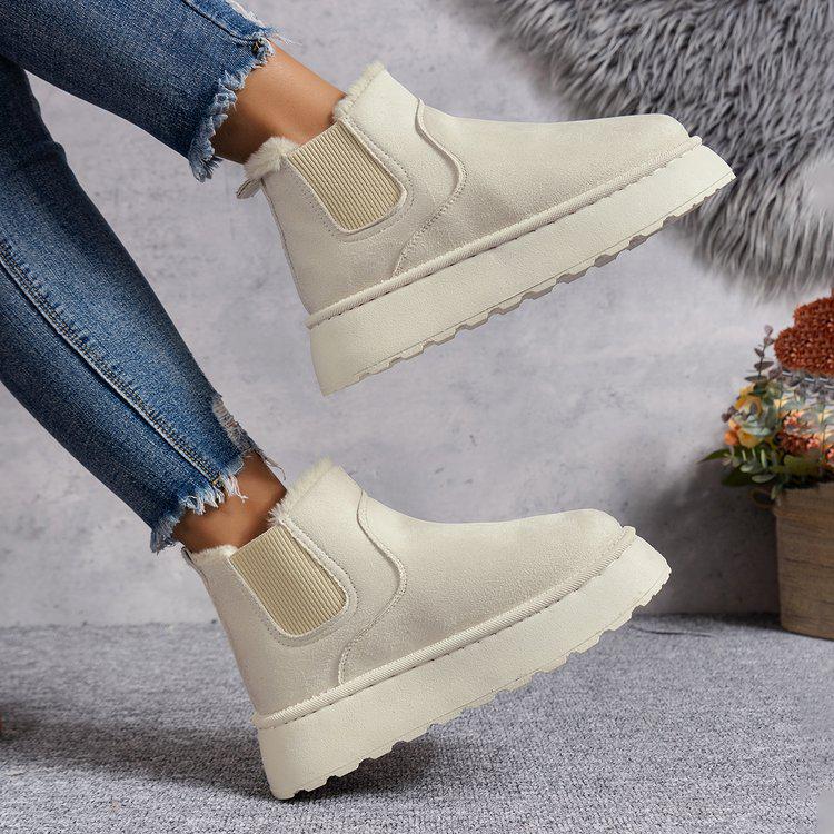 Thick-Soled Flannel Snow Boots with Elastic Band: Solid Color, Casual, and Comfortable