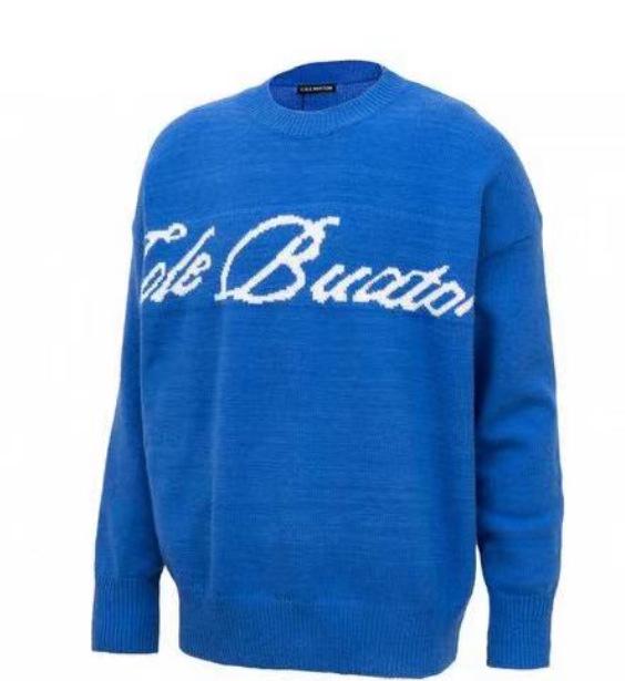 Trendy Unisex CB Logo Jacquard Knit Pullover Sweater