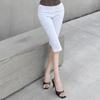 Women's High Rise Capri Pants Solid Color Slim Fit Cropped Trousers Medium Stretch Side Slit Denim Shorts For Spring Daily Wear