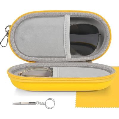 1pc Double Mirror Box, With Zipper Closure & Clip,Portable Eyewear Storage Box for 2 Glasses,Sunglasses Holder, Colored Contacts
