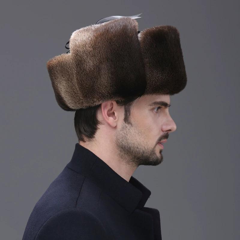 Mink Hat Male Whole Mink Mink Winter Middle-aged and Elderly Old Man Hat Mink Hair Ear Protection Warm Fur Otter Lei Feng Hat