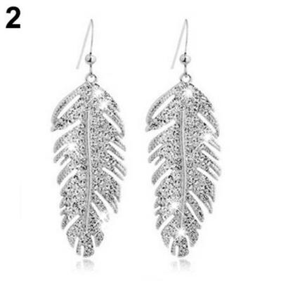 Damen Retro Boho Legierung Feder Strass Ohrhänger Party Haken Ohrhänger