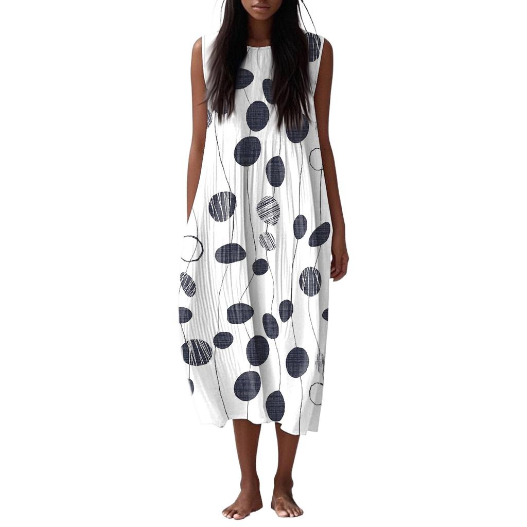 Dámské módní ležérní šaty bez rukávů s kulatým výstřihem a květinovým potiskem, elegantní temperamentní šaty