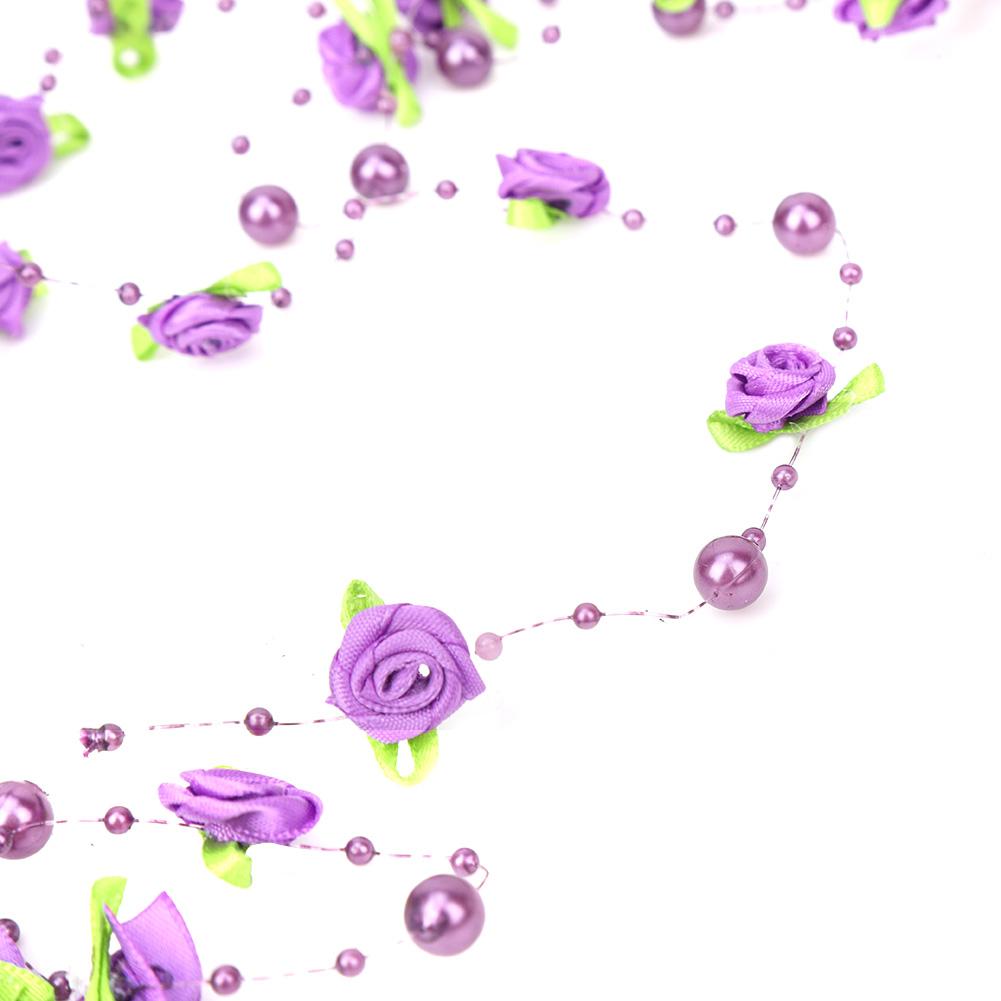 5m Fake Flowers Artificial Pearl Bridal Chain flower Wedding Bouquet Decor Decoration (Purple)