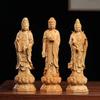 Cliff Cypress and Boxwood Carving San Sheng Guan Yin Bodhisattva Home Living Room Desktop Decoration Handicraft Holiday Gifts