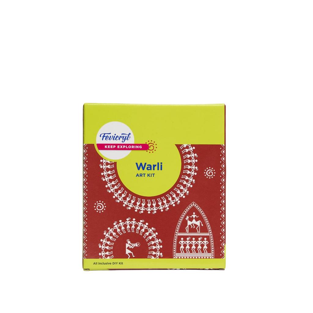 Fevicryl Warli Mini Kunst-Set DIY Holzbrett Acrylfarben Pinselset Packung mit 1 Kreatives Bastelset für Zuhause Schule Geschenke