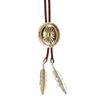 Men Women Vintage Bolo Tie Metal Flower Jewelry Cowboy Braided Rope Necktie Western Necklace with Feathered Pendant