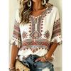 Women's White Floral Embroidery Tie Neck Blouse, Casual Loose Tops for Spring Summer Daily Wear & Vacation Occasions