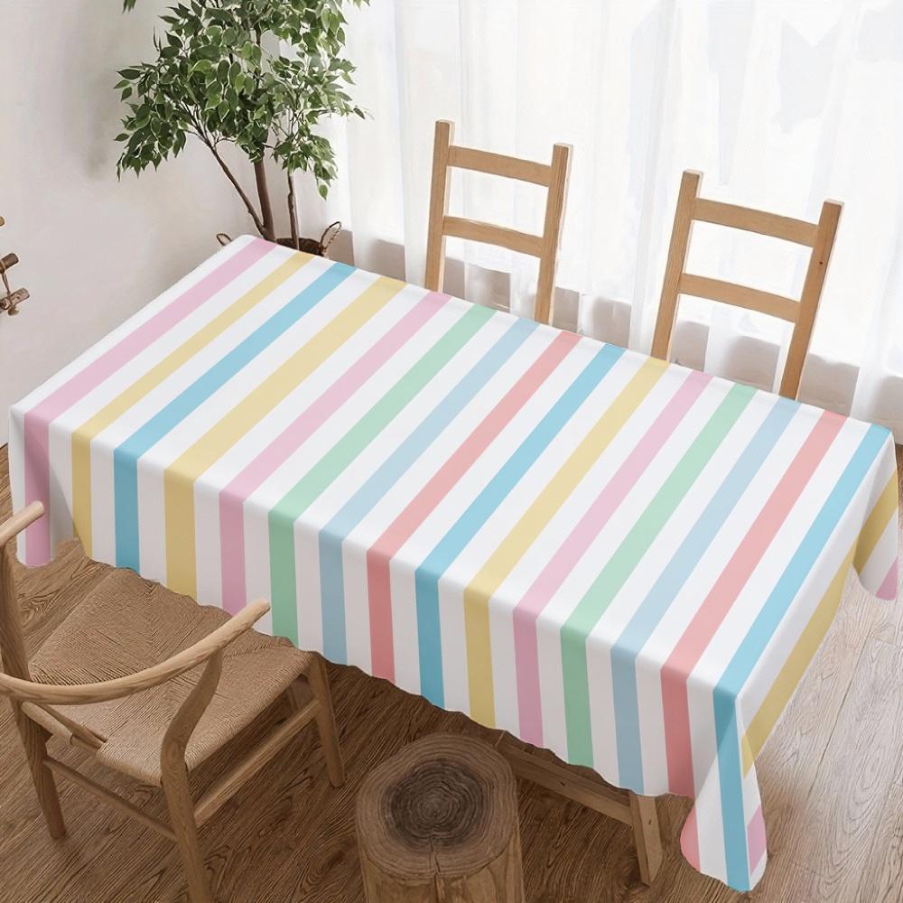 Pastel Stripes Rectangle Tablecloth for Table Decor Holiday Party Waterproof Reusable Table Cloth for Table Wedding Banquet