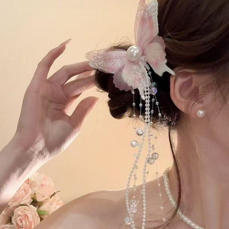 Lange Quaste Schmetterling Perlen Haarspange für Damen Feenhaftes Temperament Haarnadel Ideal für Geburtstagsfeiern