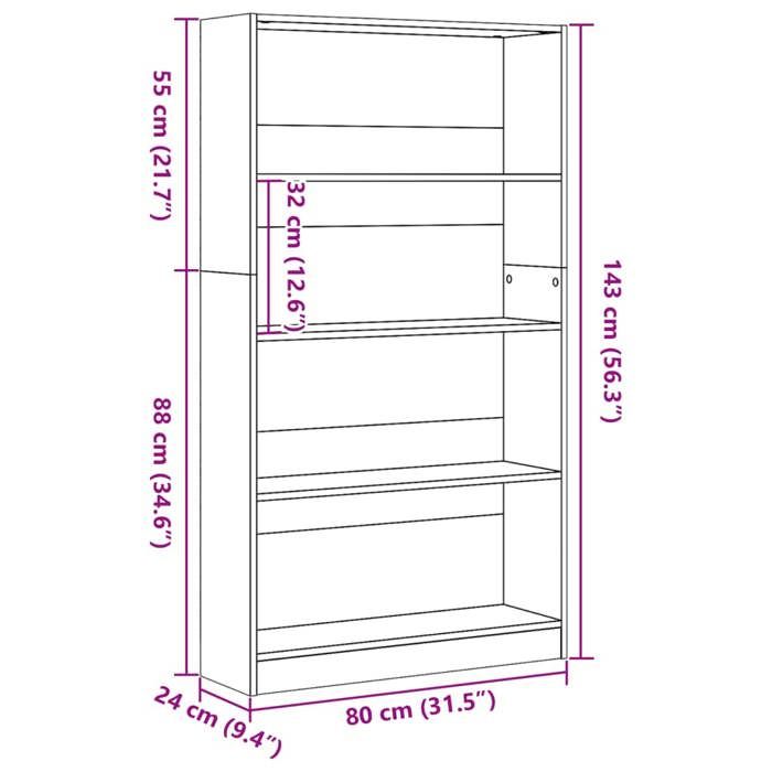 VidaXL Bibliothèque chêne artisanal 80x24x143 cm bois d'ingénierie, étagère à livres, porte-livres, support à livres, 857852