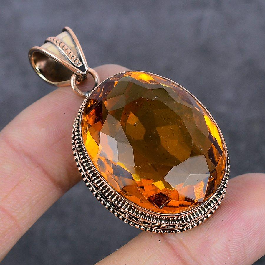 Natural Citrine Gemstone Handmade Copper Jewelry Pendant 1.97" N6V65