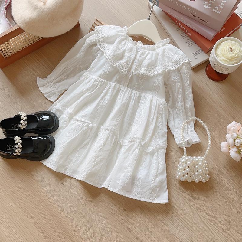 Girls Embroidered Puff Sleeve Dress with Ruffle Collar for Spring/Autumn AQA056 Size 140
