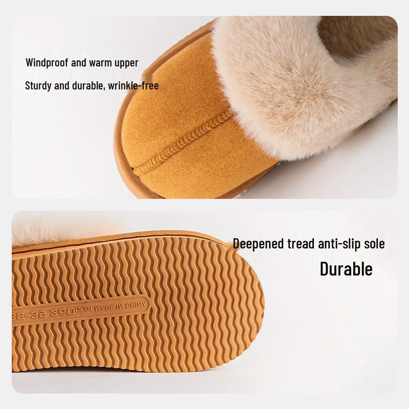 Women's Fleece-Lined Thick-Soled Cotton Slippers - Non-Slip, Warm, Soft-Soled for Autumn/Winter 2025