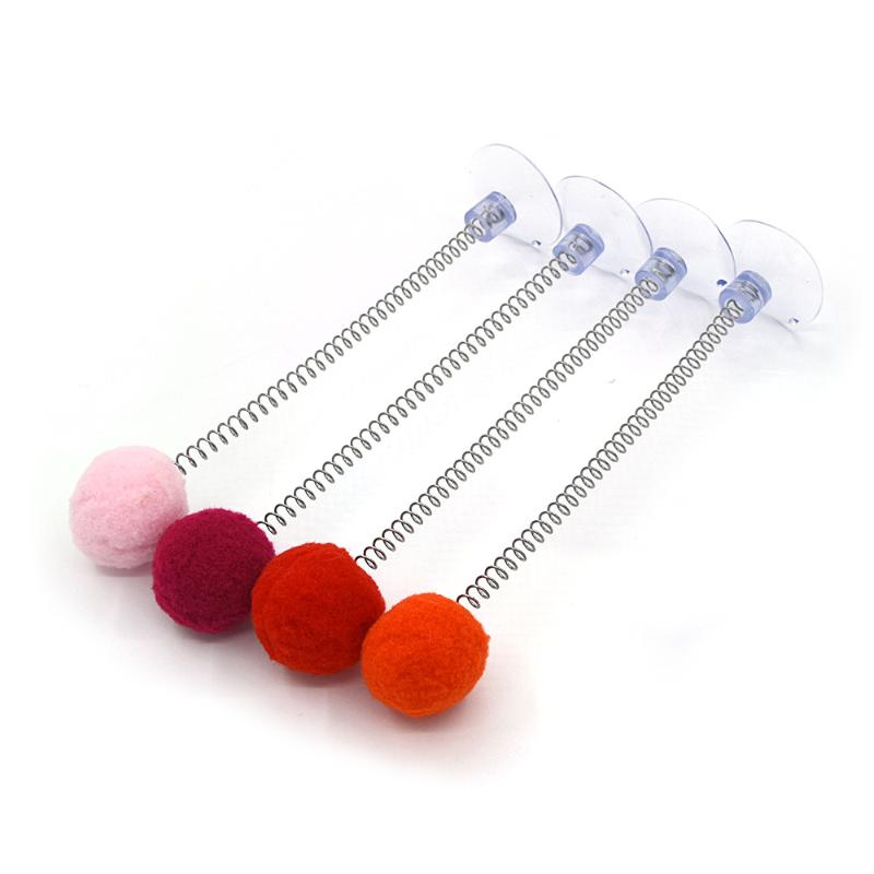 

Cat Fur Ball Spring Toy Teasing Cats Relieve Boredom Pet Interactive Toy Fun-colored Cat Teaser Stick Random