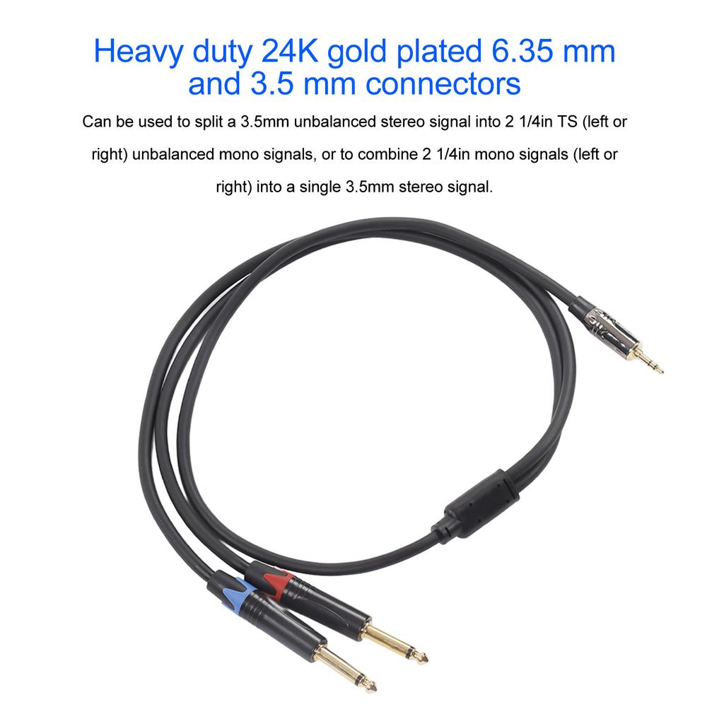 3.5mm 1Celsius8 Inch Male To Dual 6.35mm 1Celsius4 Inch TS Male Cable Stereo 1Celsius4 To 1Celsius8 Cable for Amplifier Mixer