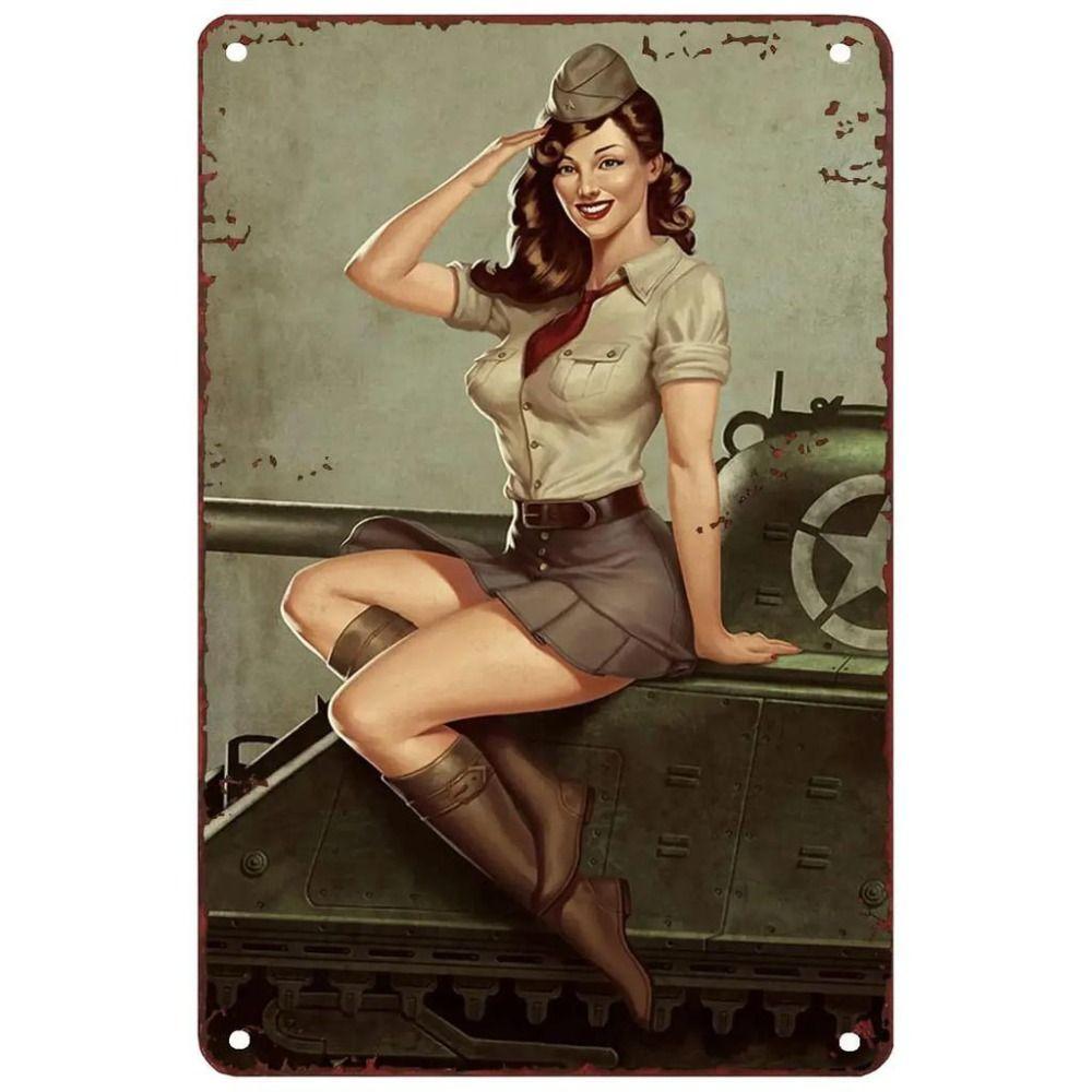 Retro Pinup Girls Classic Cars Metal Sign Wall Decor Garage Bar