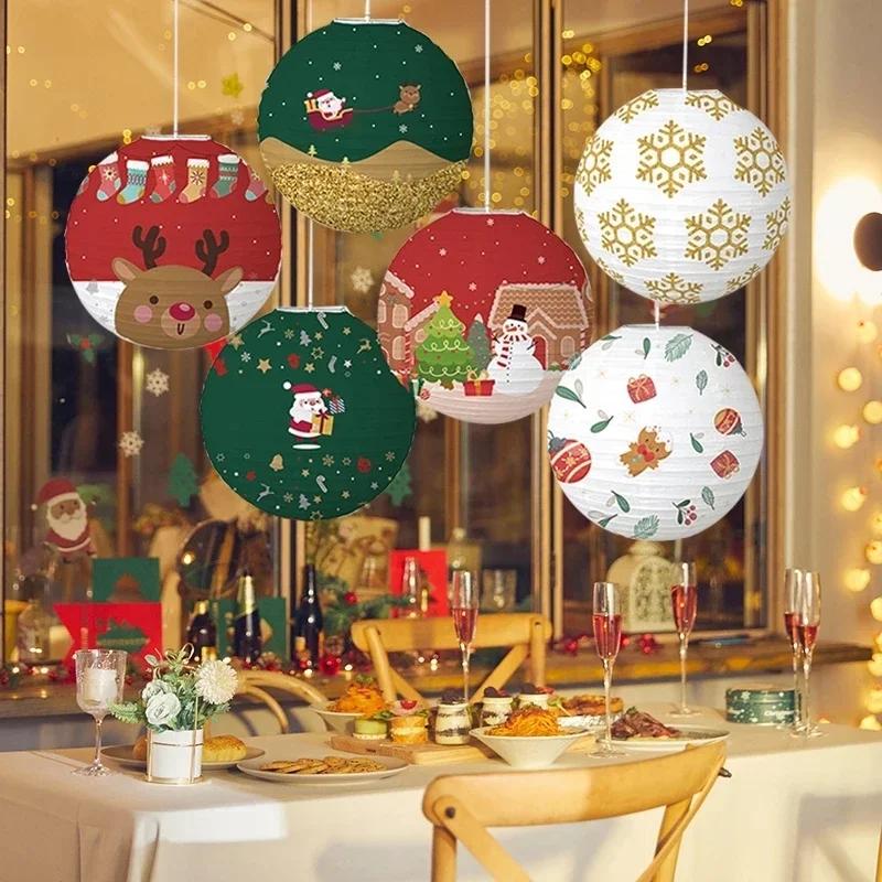 Hanging Lantern Paper Ball Christmas Festival Decoration Accessories Santa Xmas Gift Craft Decor Christmas Tree