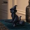 Exquisite Cat Collectible Witch Figurine, Black Riding Broom Statue, 3D Printed Figure Ornament, Desktop Decoration for Home Office Decor Ornament