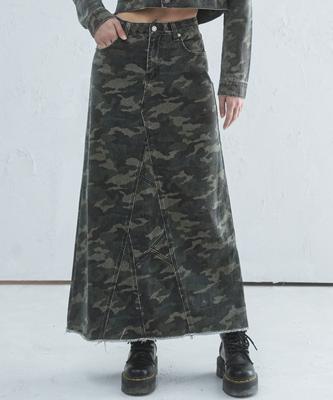 Robe Urbaine Camouflage Longue Jupe en Jean Camo