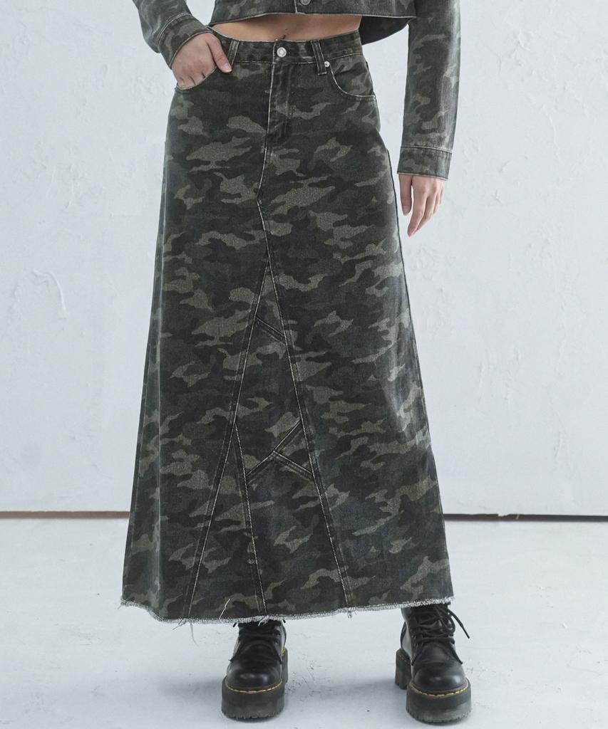 AVANDRESS Camouflage Long Denim Skirt Camo