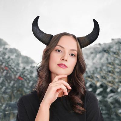 Devil Horn Headband Realistic Bull Horn Costume Accessory Gothic Halloween Dress Up Hair Hoop for Halloween Christmas Party Cosplay Events
