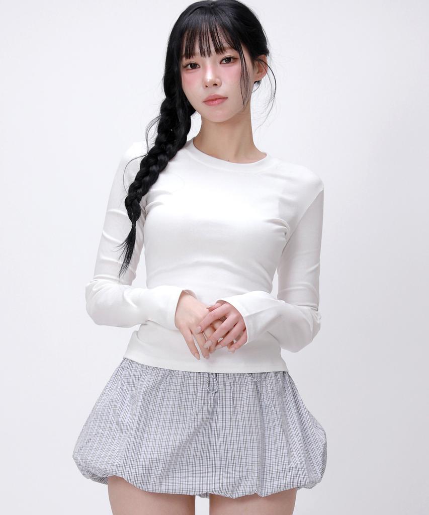 LIKE THE MOST Slim Basic Long Sleeve T-Shirt_White