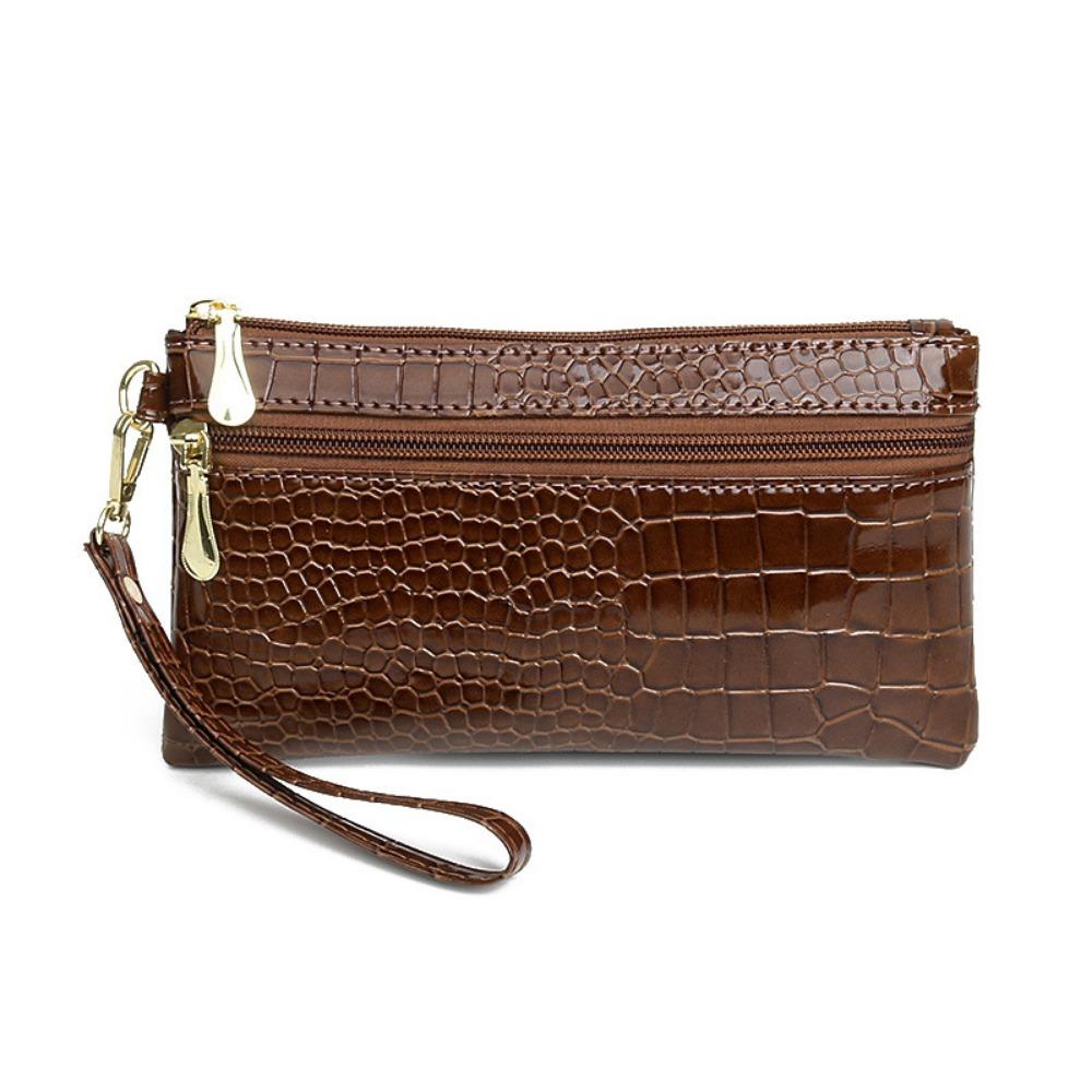 Portable PU Leather Women Long Wallets Stone Grain Double Zipper Coin Purse Hand-held Phone Bag Lady Purses