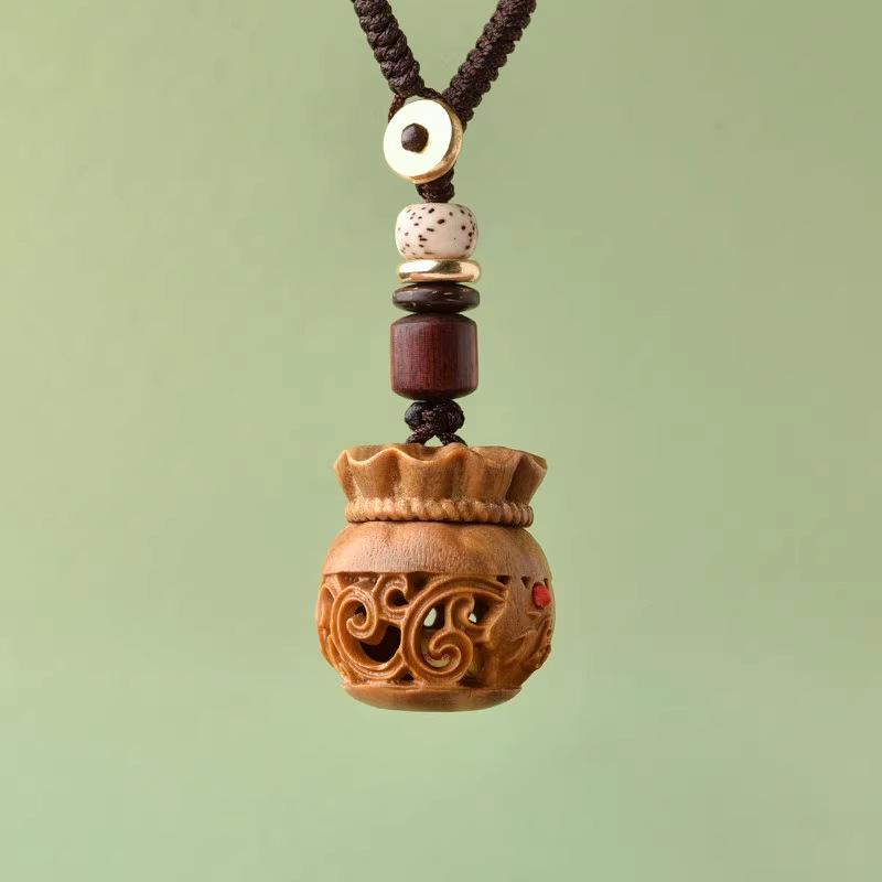 Green Sandalwood Fortune Bag Charm Keychain Necklace 