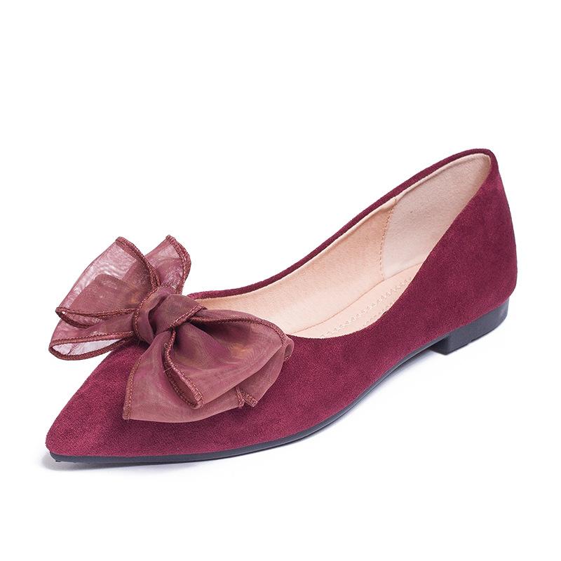 Fashion Flat Shoes for Women Spring New Shallow Bow Single Shoe Pointed Suede Flats Shoe Soft Soled Oversized Women's Shoes Ladies Pumps