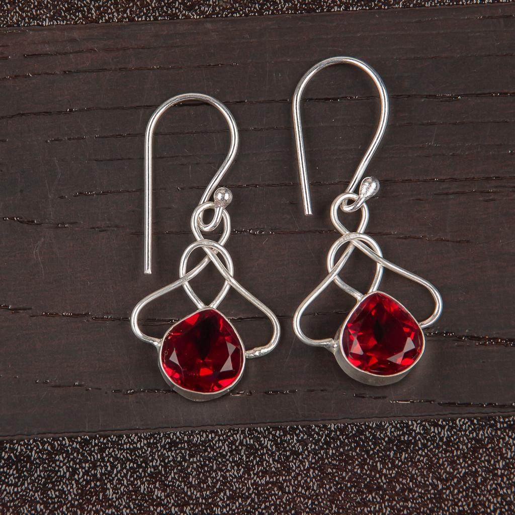 Pink Rubellite Gemstone 925 Sterling Silver Handmade Earrings 1.50" Gift For Mom EE-2-10