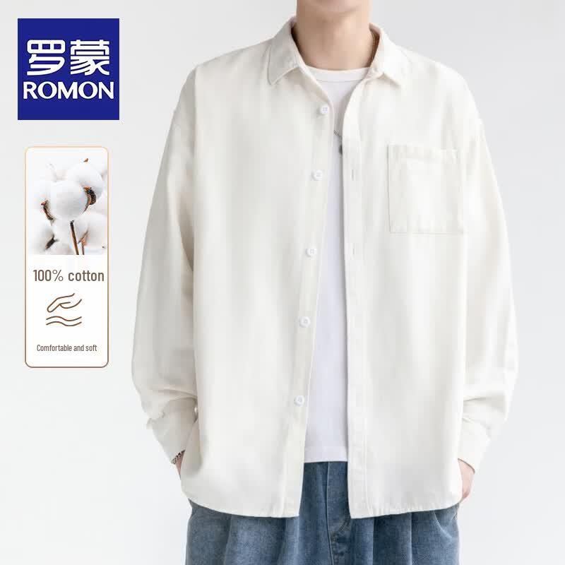 Romon Men s High-End Casual Long Sleeve Shirt M белый