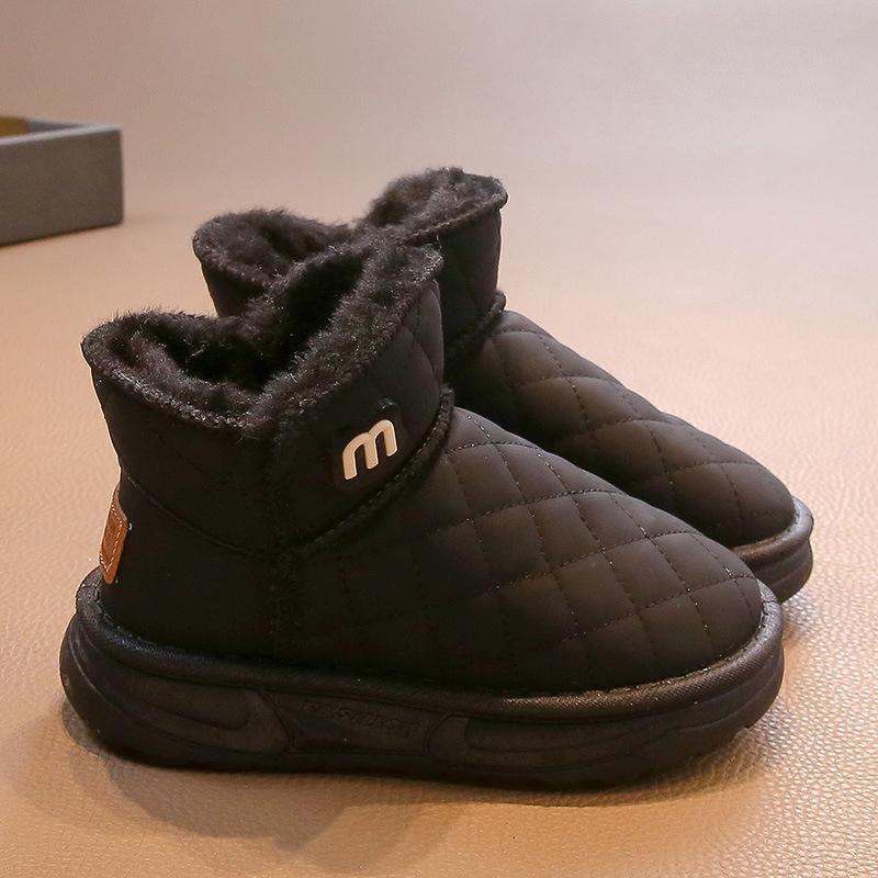 Girls' Plush and Thick Snow Boots Children's Warm Cotton Shoes Boys' Black Fur Short Boots