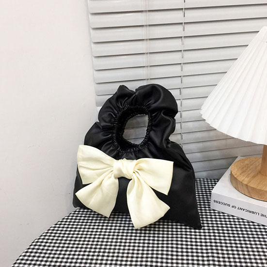 

Женская маленькая сумка с милым бантом, однотонная плиссированная мини-сумка, мягкая повседневная сумка для покупок 25*23*10cm чёрный