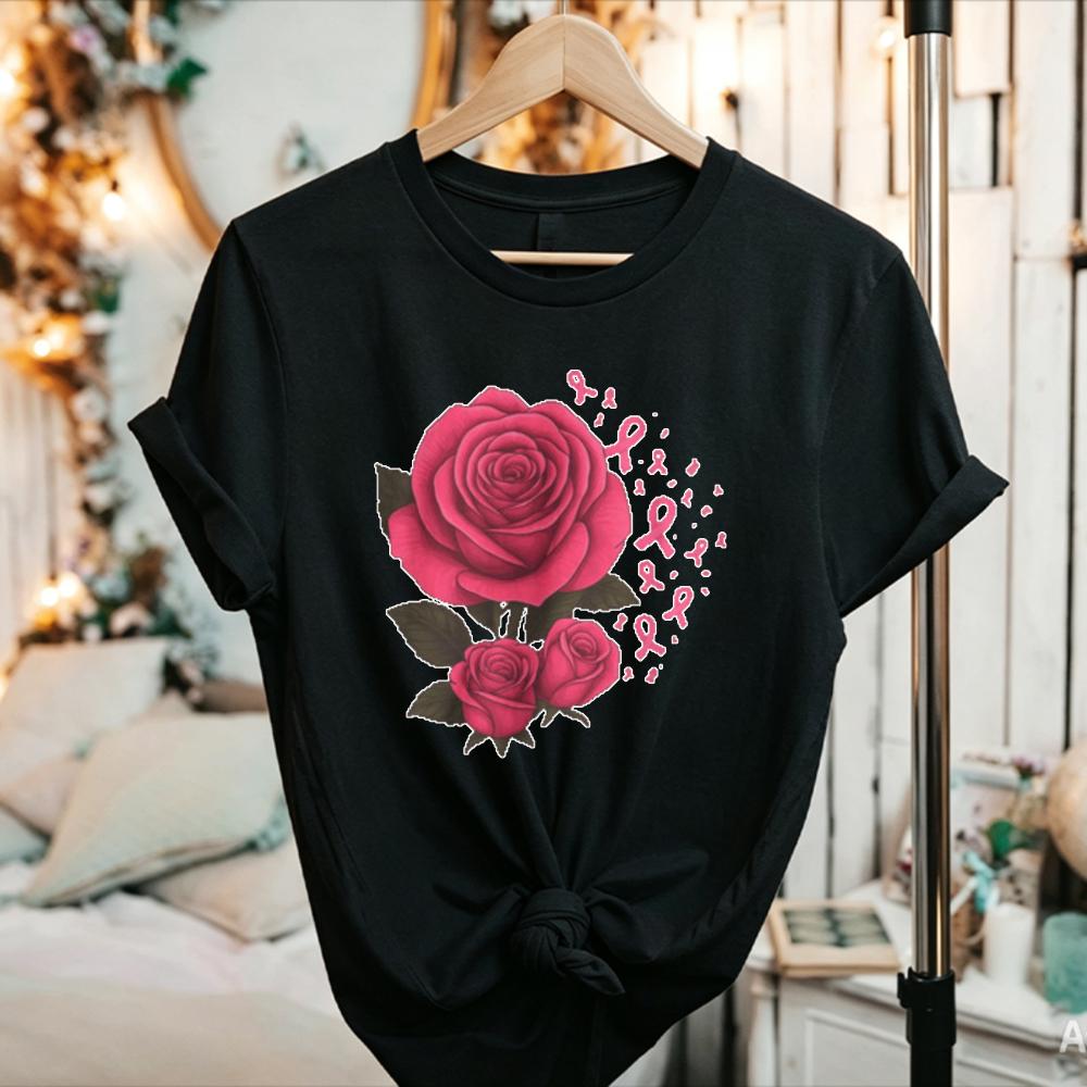 In This Family No One Fights Alone TShirt Breast Cancer Awareness Family Support Graphic Tee Ribbon Butterfly Flower Cotton Top