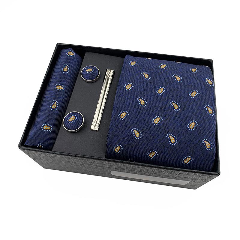 Paisley Men'S Tie Square Cuff Tie Clip Gift Box Set Business Casual Tie Black Gift Box