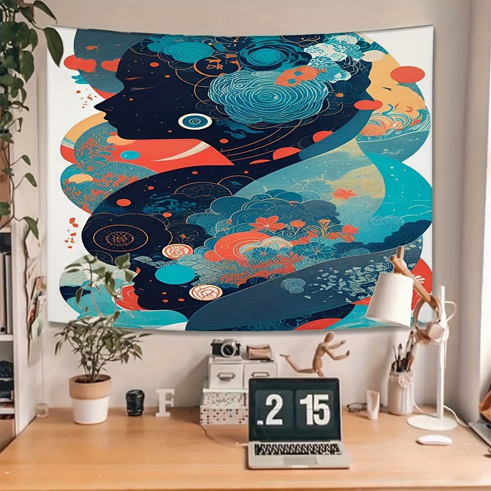 Weibliches Kopf-Illustrationsmuster Digitaldruck Polyester Wandteppich geeignet für den Einsatz in Wohnzimmern Schlafzimmern Bars Partys