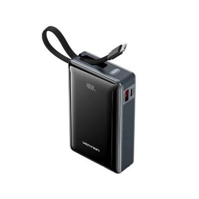Powerbank Vention 20000mAh 65W PD PPS USB-C/USB-A Grau mit integriertem Kabel und LED-Anzeige