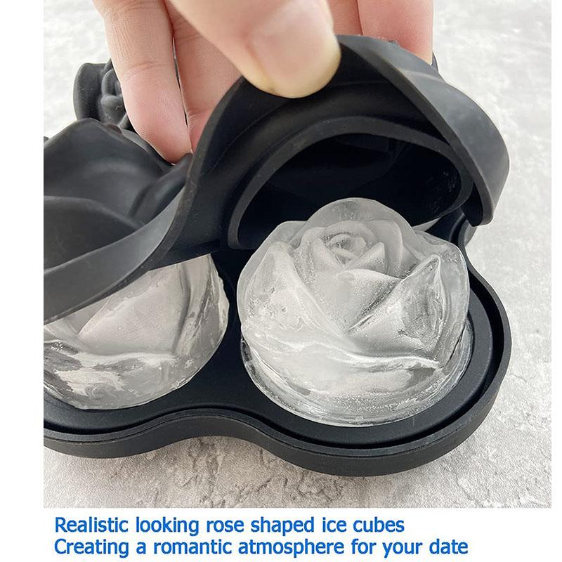 Ice Cube Tray, 2.5 Inch Rose Ice Cube Trays, 4 Cavity Silicone Rose Ice Ball Maker Mold, Easy Release Large Ice Cube Mold