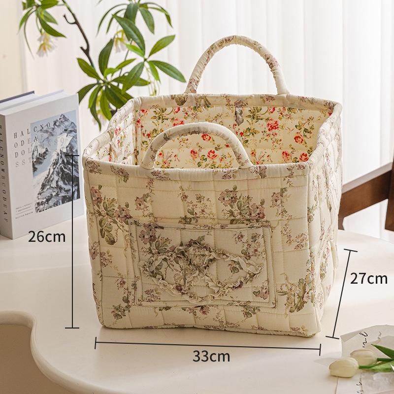 Floral Large Capacity Fabric Laundry Hamper with Easy Carry Handles Rural Pastoral Style Clothing Storage Baskets Home Organizer