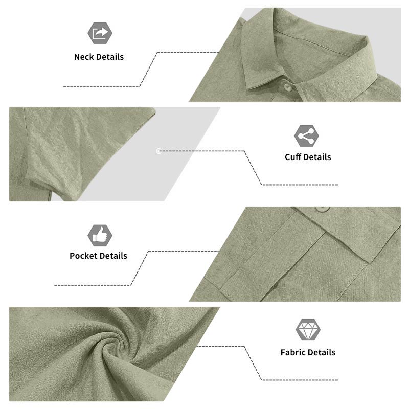 Men's Summer Linen Short Sleeve Shirt and Cargo Shorts Set Casual Lightweight Breathable Multi Pocket Two Piece Outfit