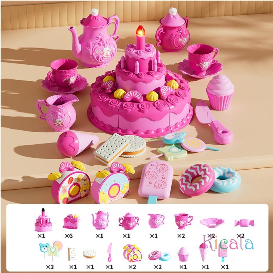 Play House Birthday Cake Cutting Toys Playing Simulation Blowing Candle Dessert Fruit DIY Toy Birthday Gift Perfect for New Year