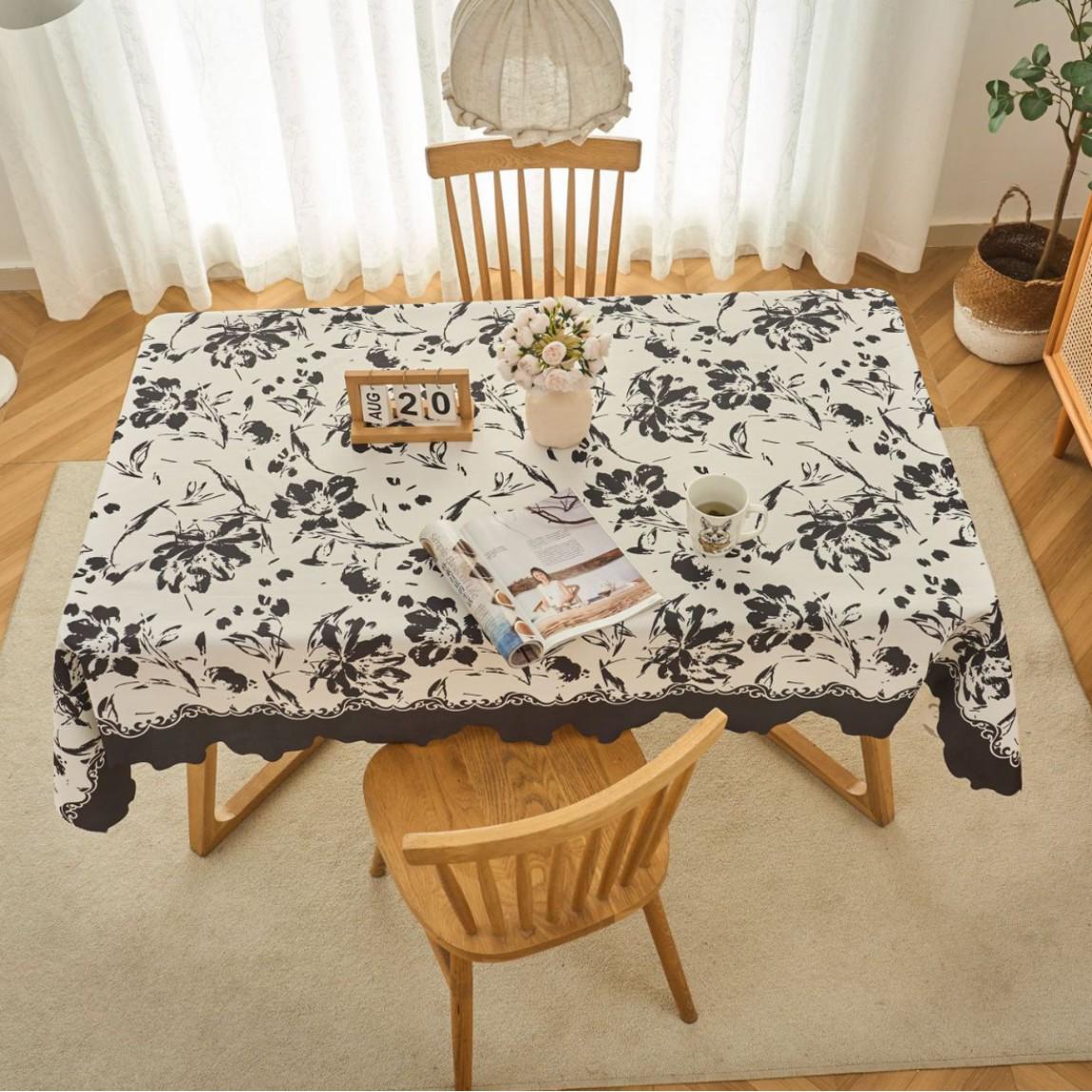 

French Cream Style Rectangle Tablecloth: Waterproof, Oilproof, Polyester, Lace, Stain Resistant. 140x180 cm