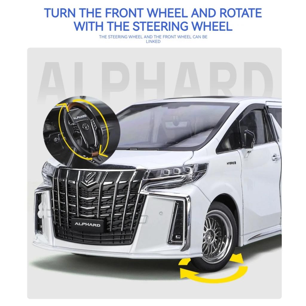 1/18 Scale Toyota Alphard MPV Large Size Alloy Car Model Diecast Metal Toy Vehicles Car Model Simulation Sound and Light Children Gift